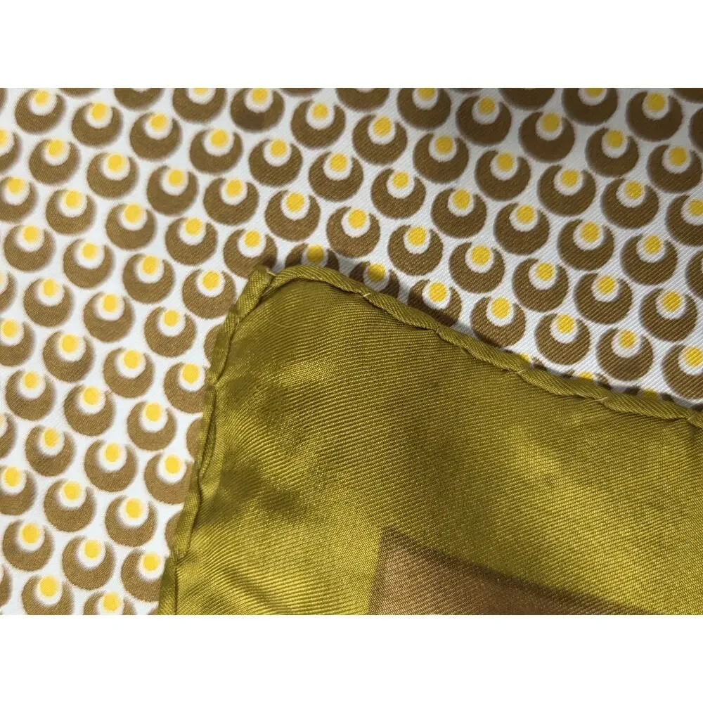 VTG 100% Silk Mod Olive Mustard Geometric 26x26 Square Scarf Retro Mod Wrap - Picture 5 of 5
